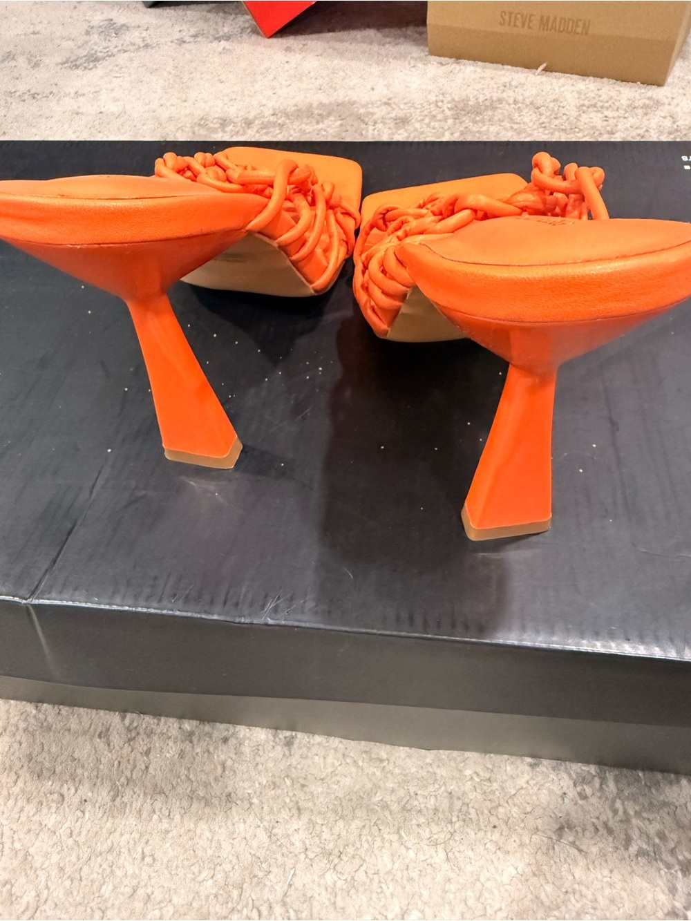 PrettyLittleThing Braided Orange Sculpted Heel Sandals